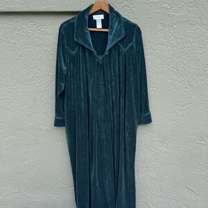 Cabernet Bath Robe Size Small S Green 1/2 Zip Pullover Satiny 75 Cotton 25 Poly